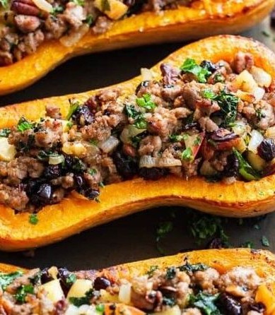 Sausage Stuffed Squash with Wild Rice